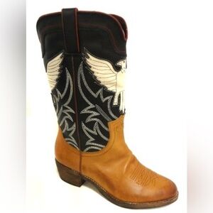 Sam Edelman Sheldon Cowboy Boots Black & Whiskey Leather Women’s 9 Western Style